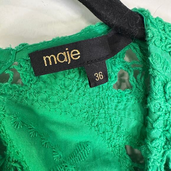 Maje Embroidered cotton mini dress in Green size FR 36/ US Small - Picture 5 of 13